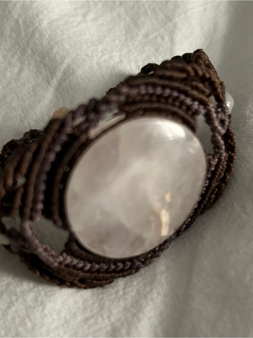 Hand Crafted Brown Macramé Bracelet with Rose Quartz
